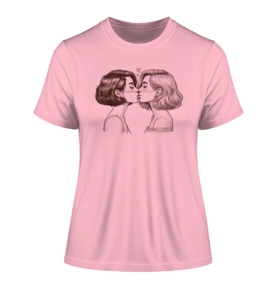 Girls Kissing Drawing - Fitted Ladies Organic Shirt